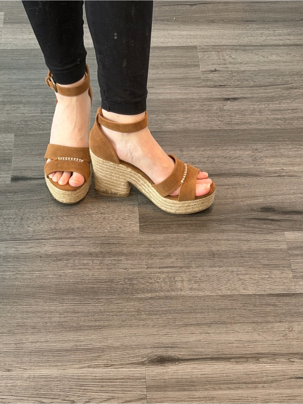 Chunky Tan Platform Espadrille Sandals with Ankle Strap